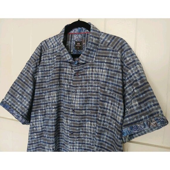 Sloane 044 Reeves Button Up Shirt Mens 5X Blue Cotton Convertible Short Sleeve - Picture 1 of 16